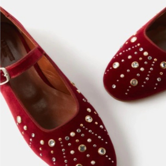 Le Monde Beryl Red Velvet Ballet Mary Jane Shoes with sunburst crystal EU 41 - Picture 11 of 12